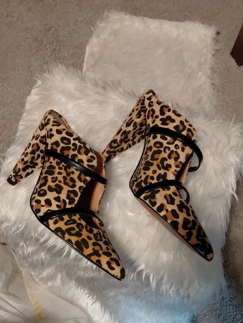 Chinese Laundry Leopard-Print Pointed Mules with Black Straps